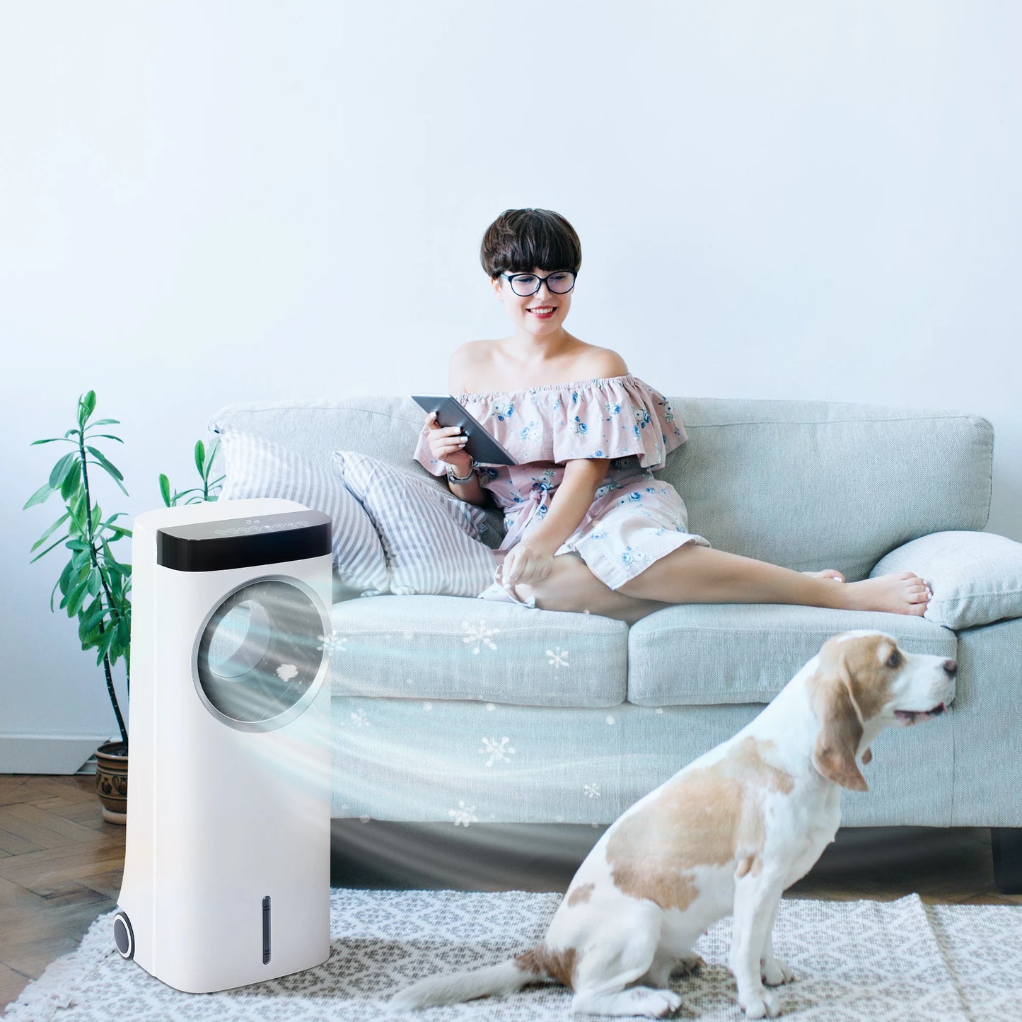 HOMCOM Bladeless Evaporative Air Cooler Fan with Humidifier & Air Purifier – 6.5L Water Tank, Remote Control, 3 Modes, 6 Speeds – Energy-Efficient Cooling for Home Use