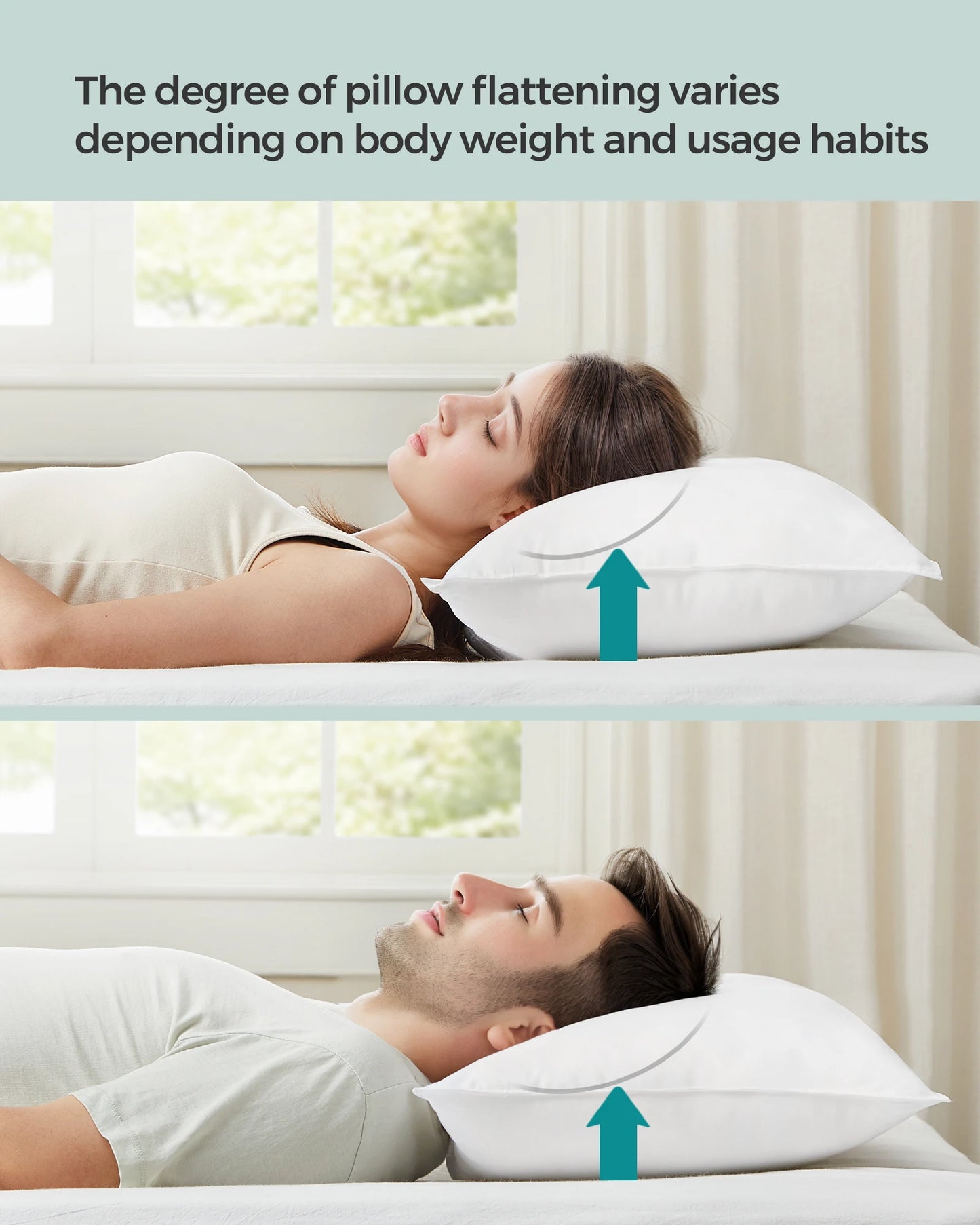 SONGMICS Bed Pillows 74 x 48 cm – 800g Filling – Soft Brushed Polyester – Machine Washable at 60°C – Includes Storage