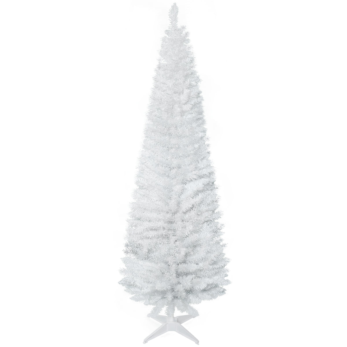 HOMCOM 6ft Unlit Artificial Christmas Tree, Pencil Slim Xmas Tree with Solid Stand and Realistic Branches, White