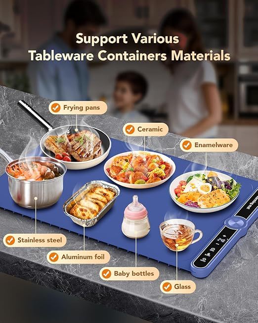 Foldable Electric Heating Plate Mat - Keep 8 Dishes Warm with Timer & Temperature Control for UK Kitchens