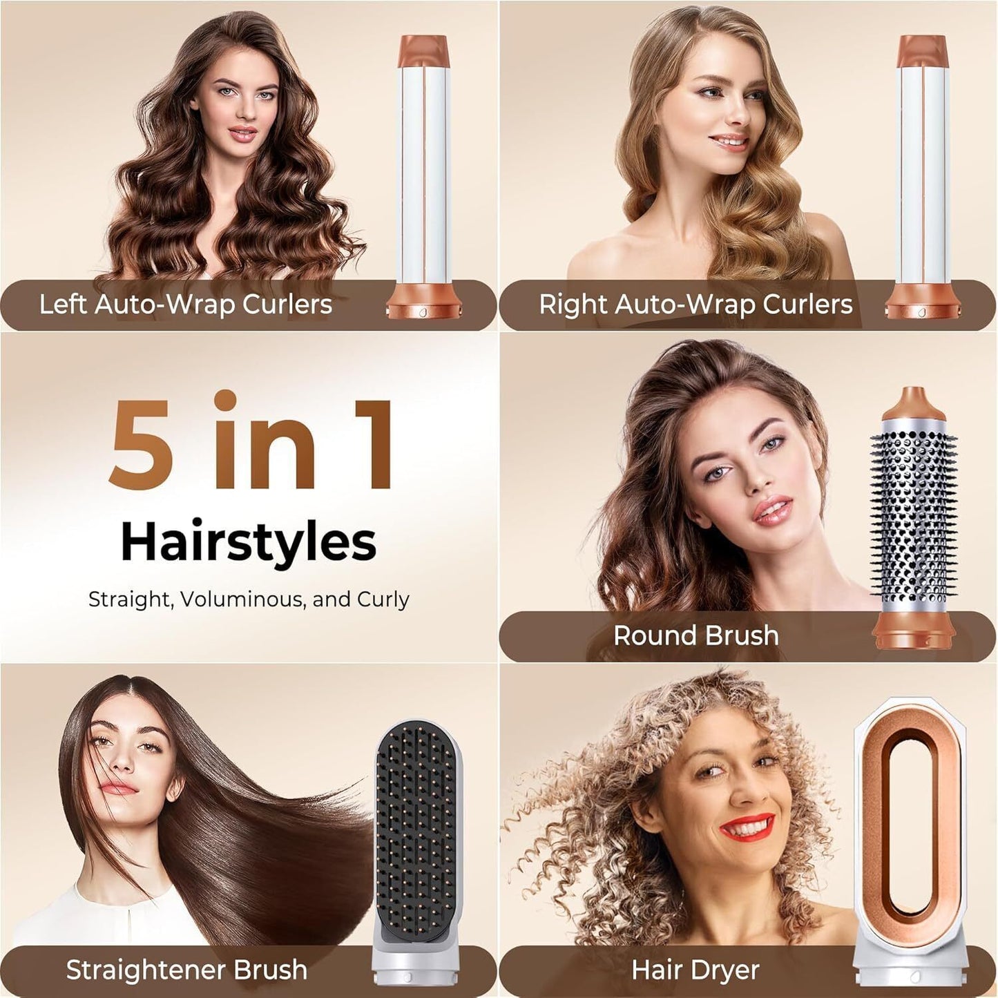 5-in-1 Professional Air Wrap Hair Styler – Dryer Curler Straightener Hot Air Brush & Volumiser – Ideal Gift for Women