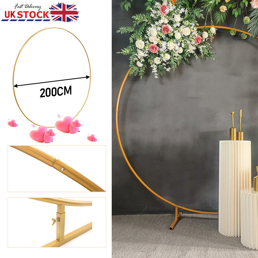 2M Round Hoop Balloon Arch Backdrop Frame | Gold Display Stand for Wedding & Events