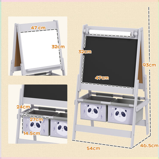 3‑in‑1 Kids Art Easel with Paper Roll – Drawing Board with Storage (Grey)