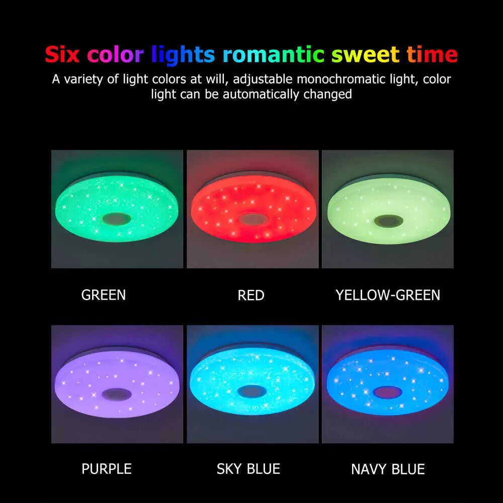 LED RGB Ceiling Light with Bluetooth Speaker – 48W Music Lamp with Remote & APP Control, Colour Changing, Dimmable, Night Light Mode, 33cm