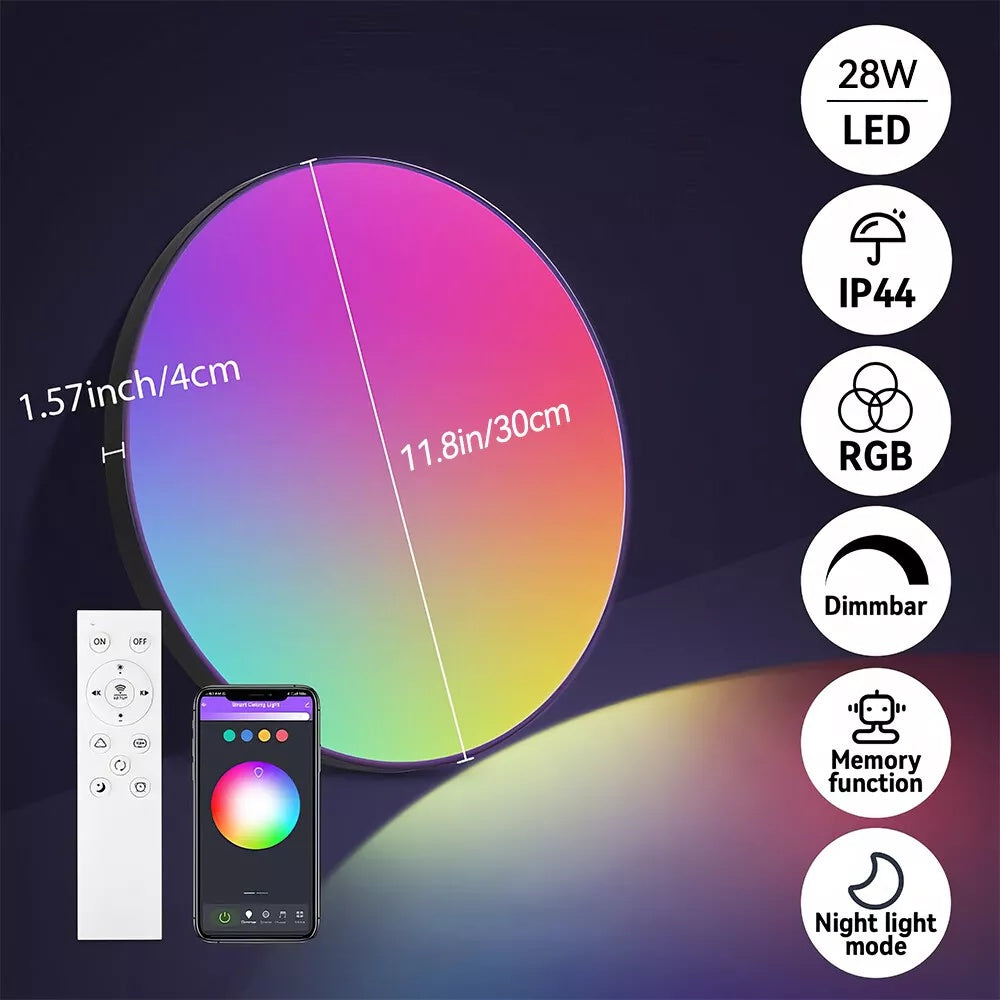 RGB LED Ceiling Light 28W | With Remote Control | IP44 Bathroom Light Fixture