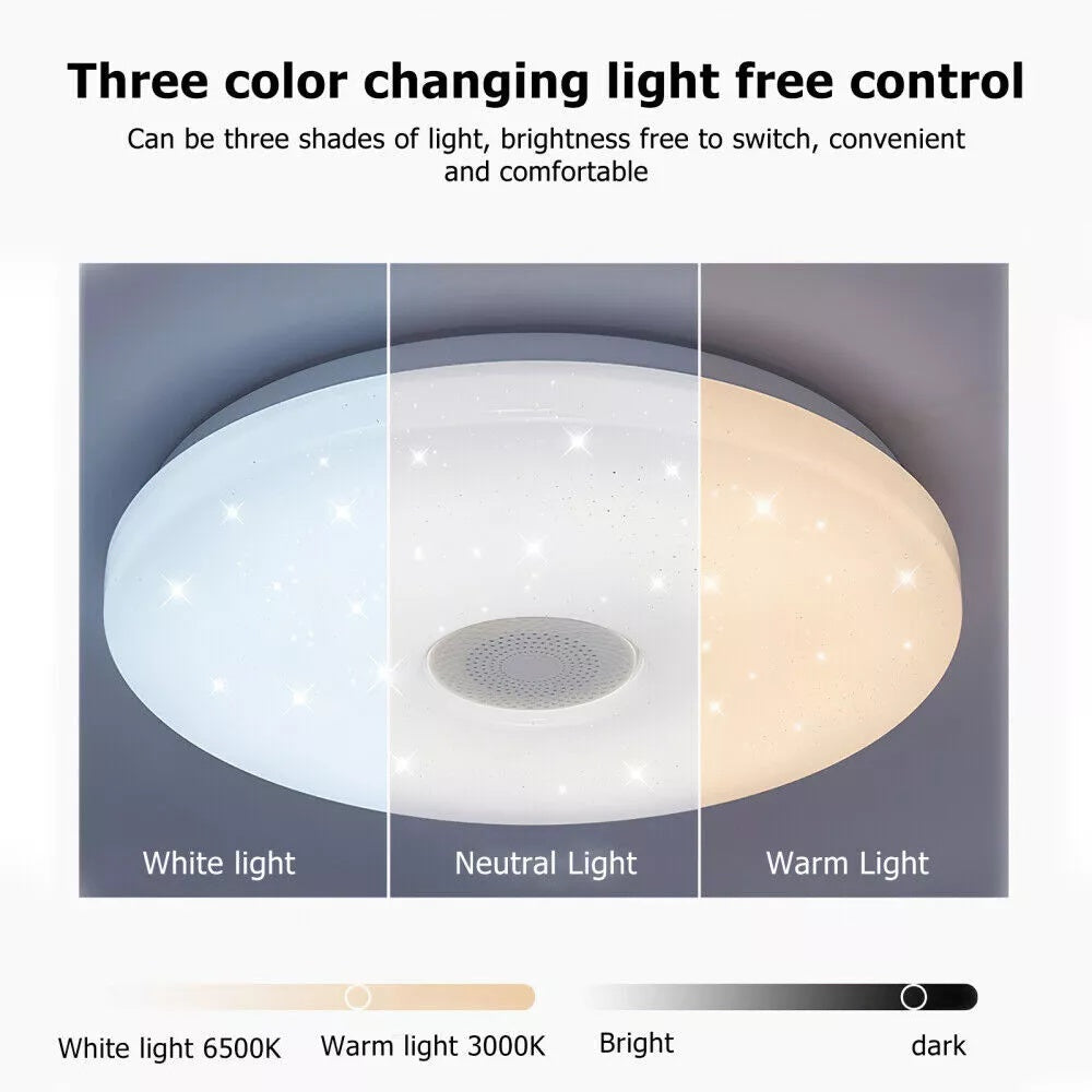 LED RGB Ceiling Light with Bluetooth Speaker – 48W Music Lamp with Remote & APP Control, Colour Changing, Dimmable, Night Light Mode, 33cm