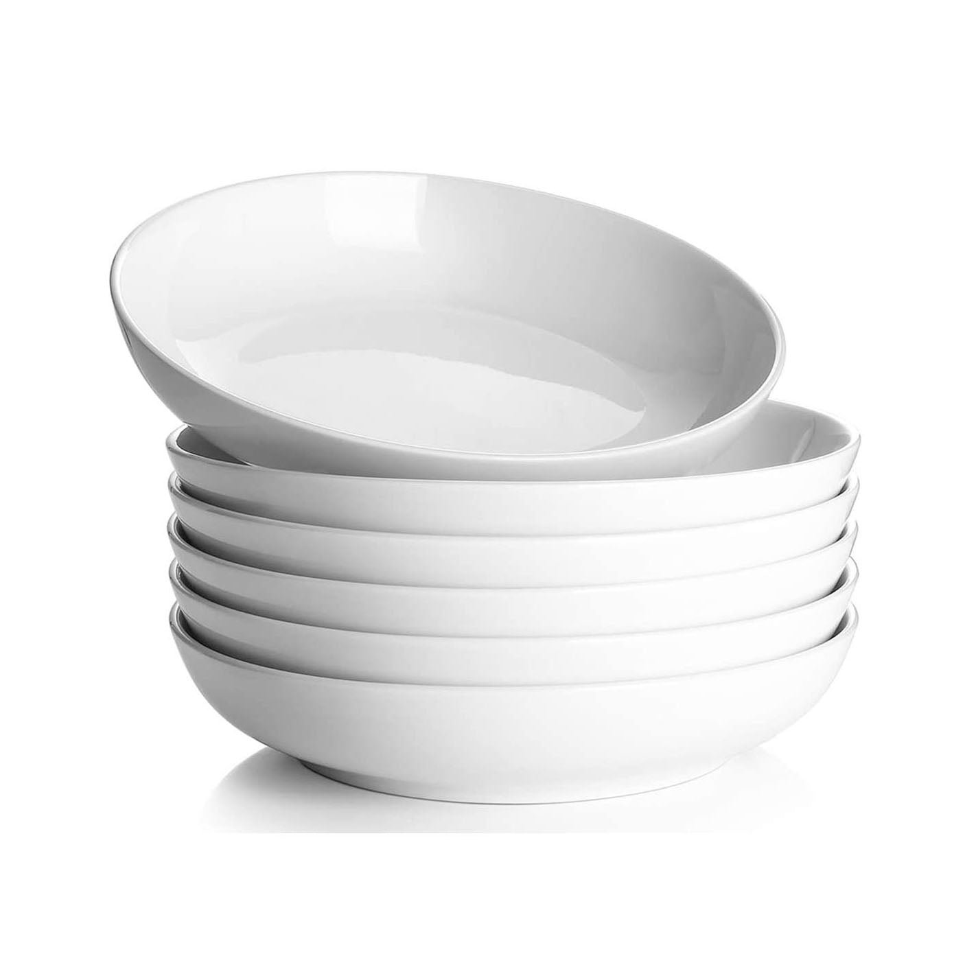 Salad Pasta Bowl,White Serving Soup Bowl Set,Porcelain Wide-Shallow Bowls Kitchen Housewarming Gift,Microwave Dishwasher Safe