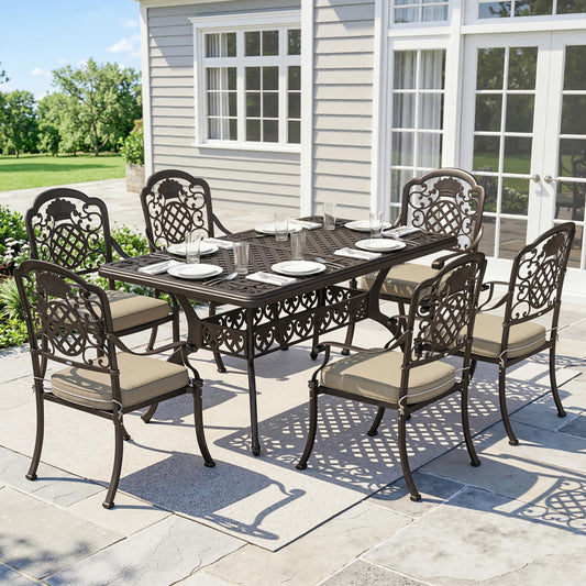Outsunny Garden Dining Set for 6 | Cast Aluminium Bronze