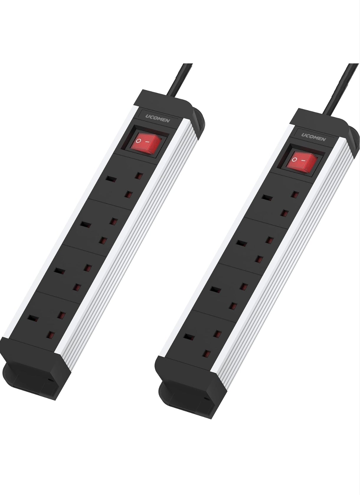 Ucomen 4-Way Extension Lead with Power Switch – 1.5m Cable Child-Proof Sockets Desktop Power Strip – 2 Pack White &