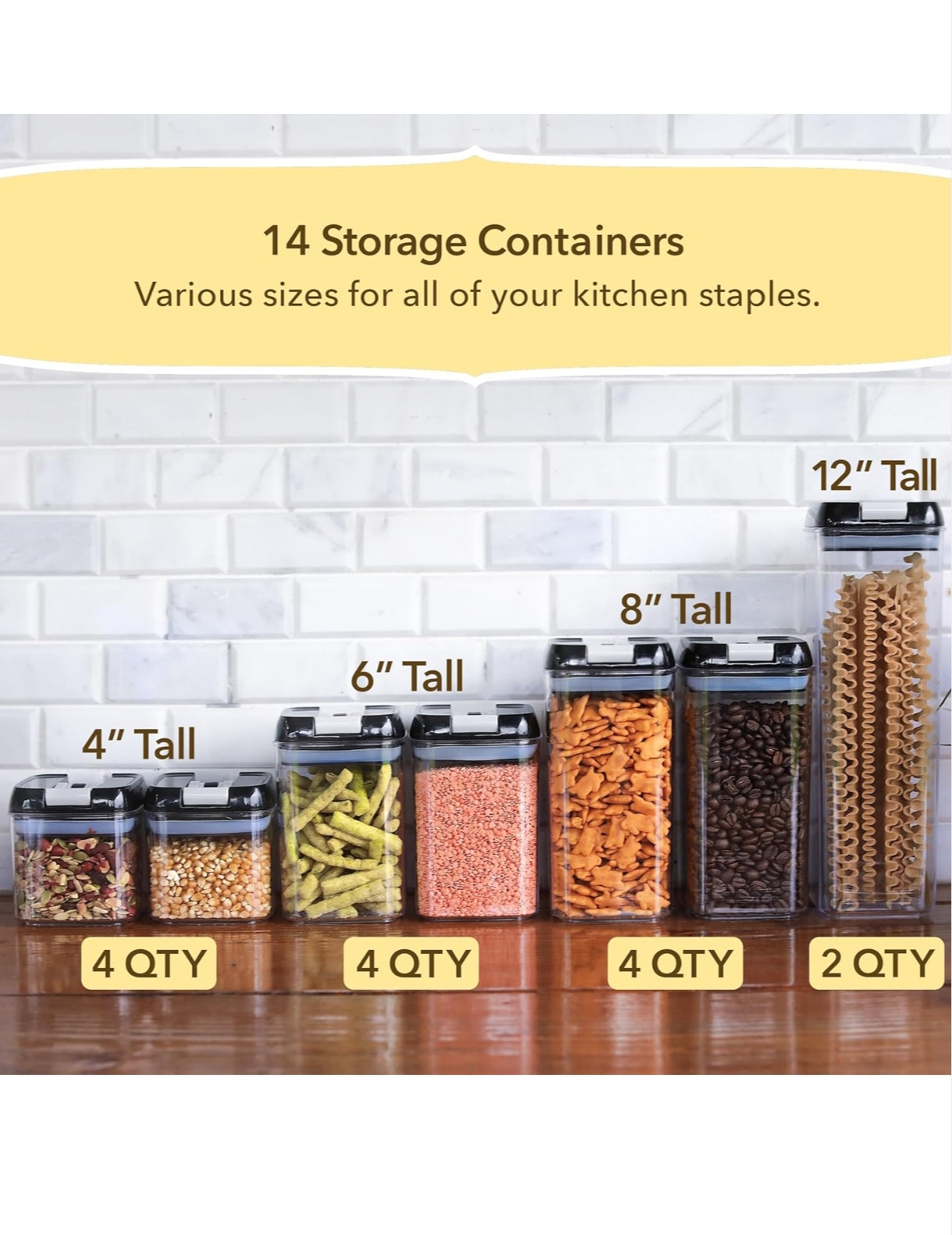 Simply Gourmet Food Storage Containers – Set of 4 BPA-Free Airtight Organisers for Kitchen – Perfect for Flour Sugar