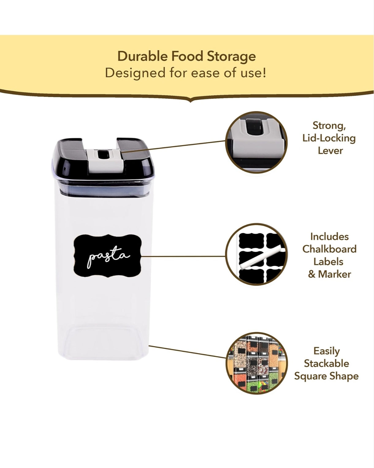Simply Gourmet Food Storage Containers – Set of 4 BPA-Free Airtight Organisers for Kitchen – Perfect for Flour Sugar