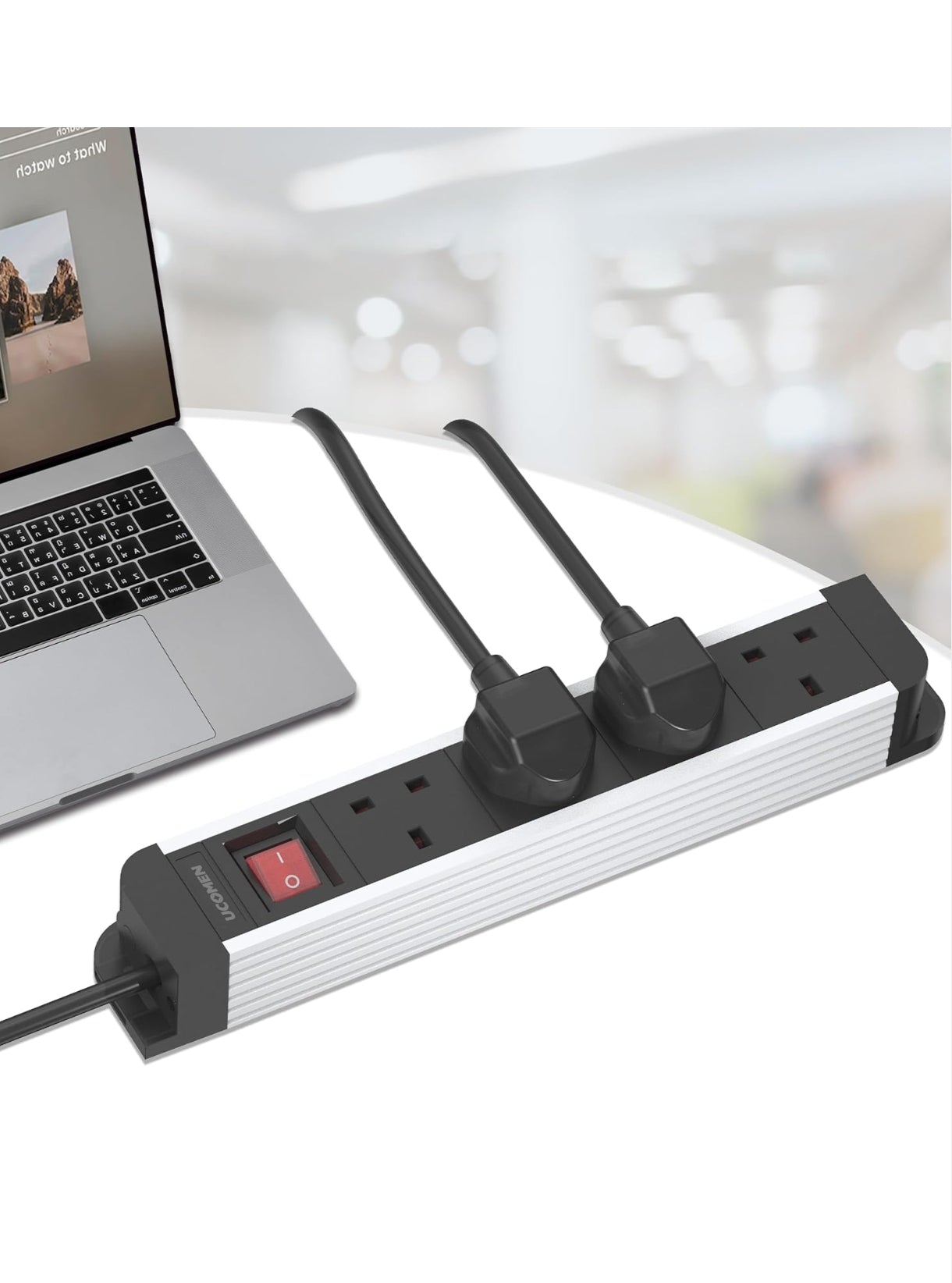 Ucomen 4-Way Extension Lead with Power Switch – 1.5m Cable Child-Proof Sockets Desktop Power Strip – 2 Pack White &