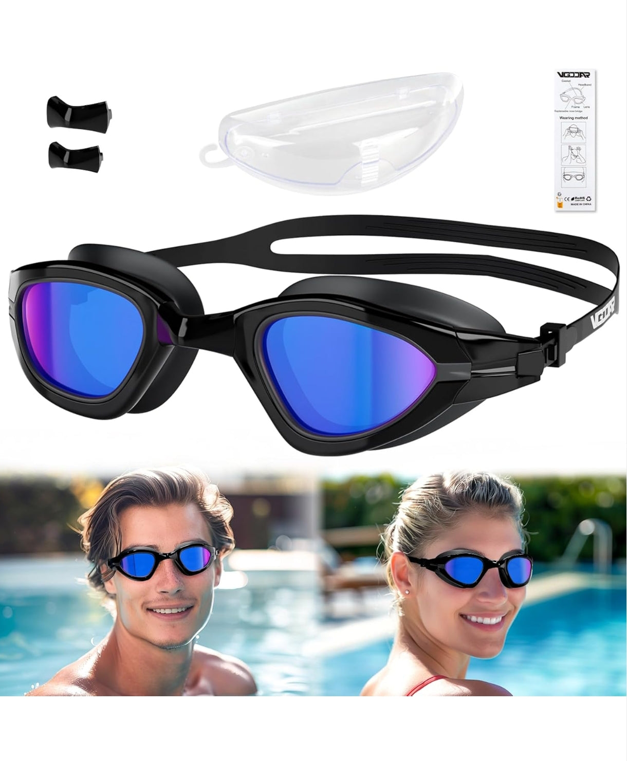 Anti-Fog Swimming Goggles – UV Protection & 180° Wide Vision - Black