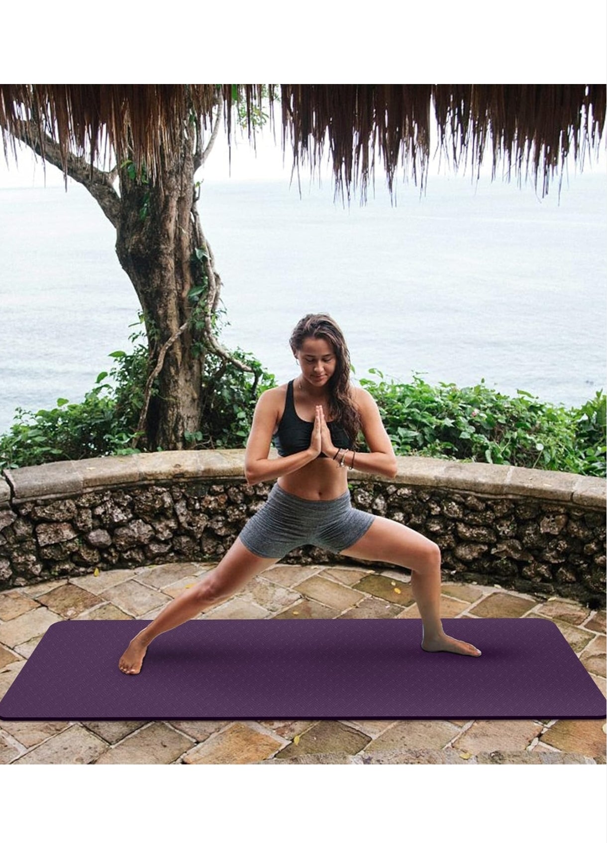 LaiEr Non-Slip Yoga Mat – Eco-Friendly Extra Thick TPE Exercise Mat with Carry Strap (183cm x 61cm x 8mm) – Ideal