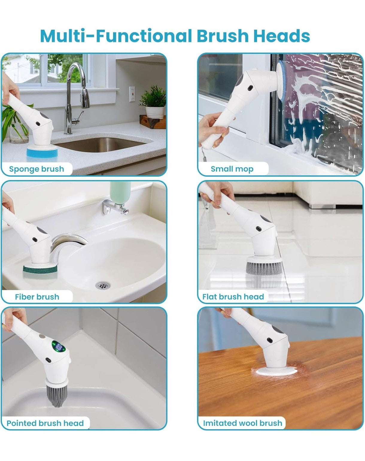 JoyGeek Cordless Spin Scrubber - LED, 8 Brush Heads, 3 Speeds for All Cleaning!