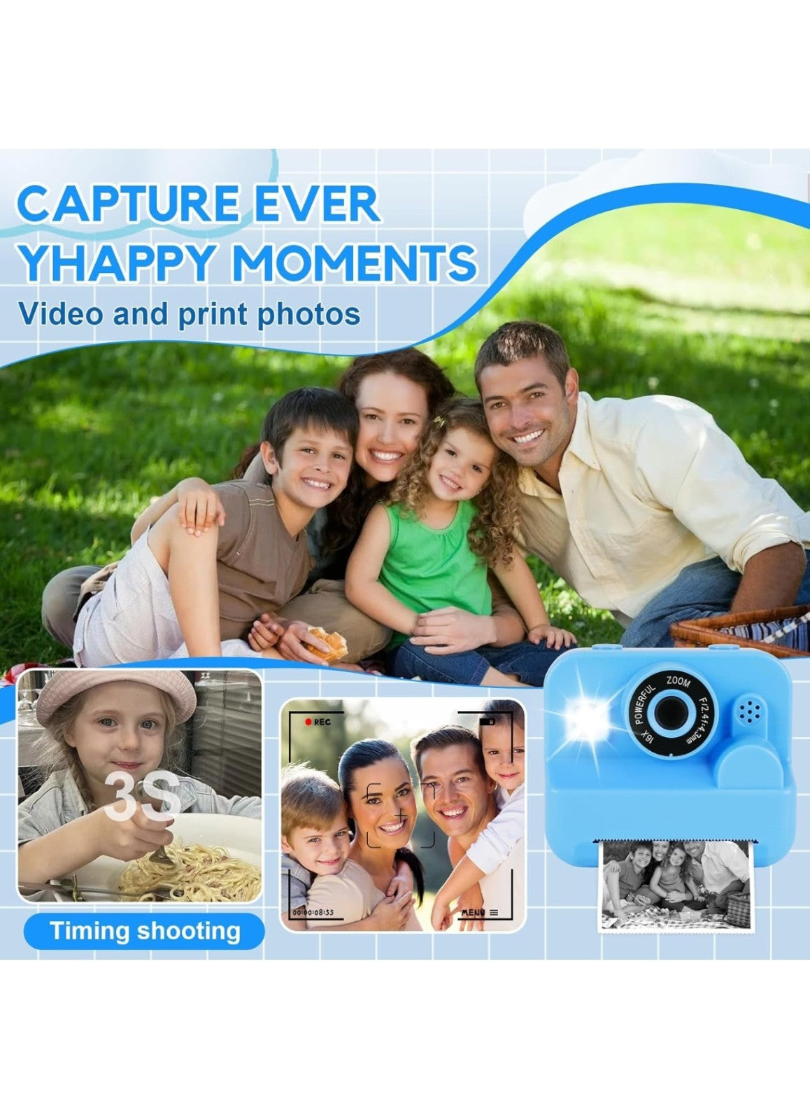 WingFly Kids Instant Print Camera – 1080P HD Digital Camera with 32GB Card