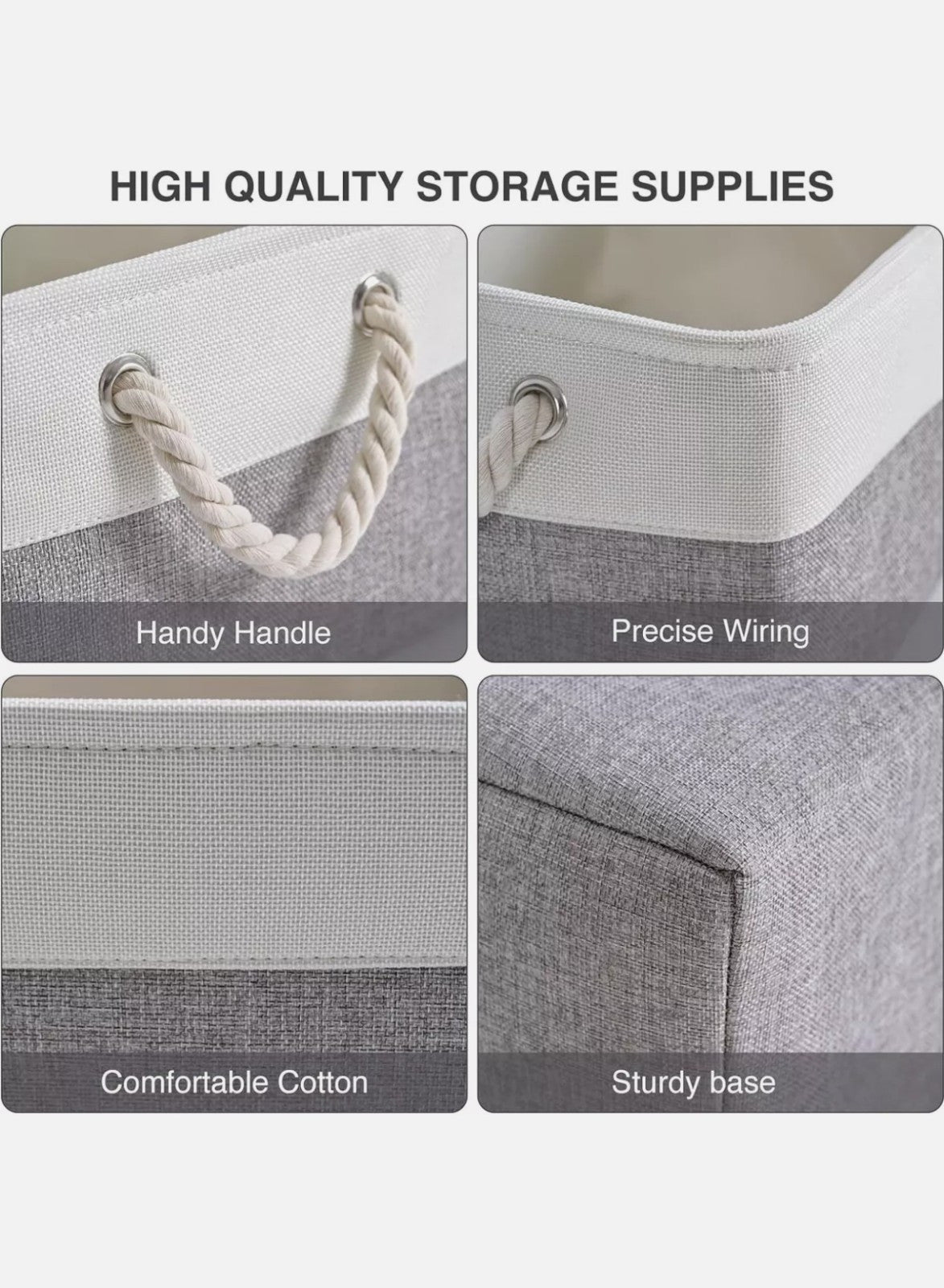 Kriovoa 3-Piece Foldable Fabric Storage Baskets with Handles Canvas Boxes