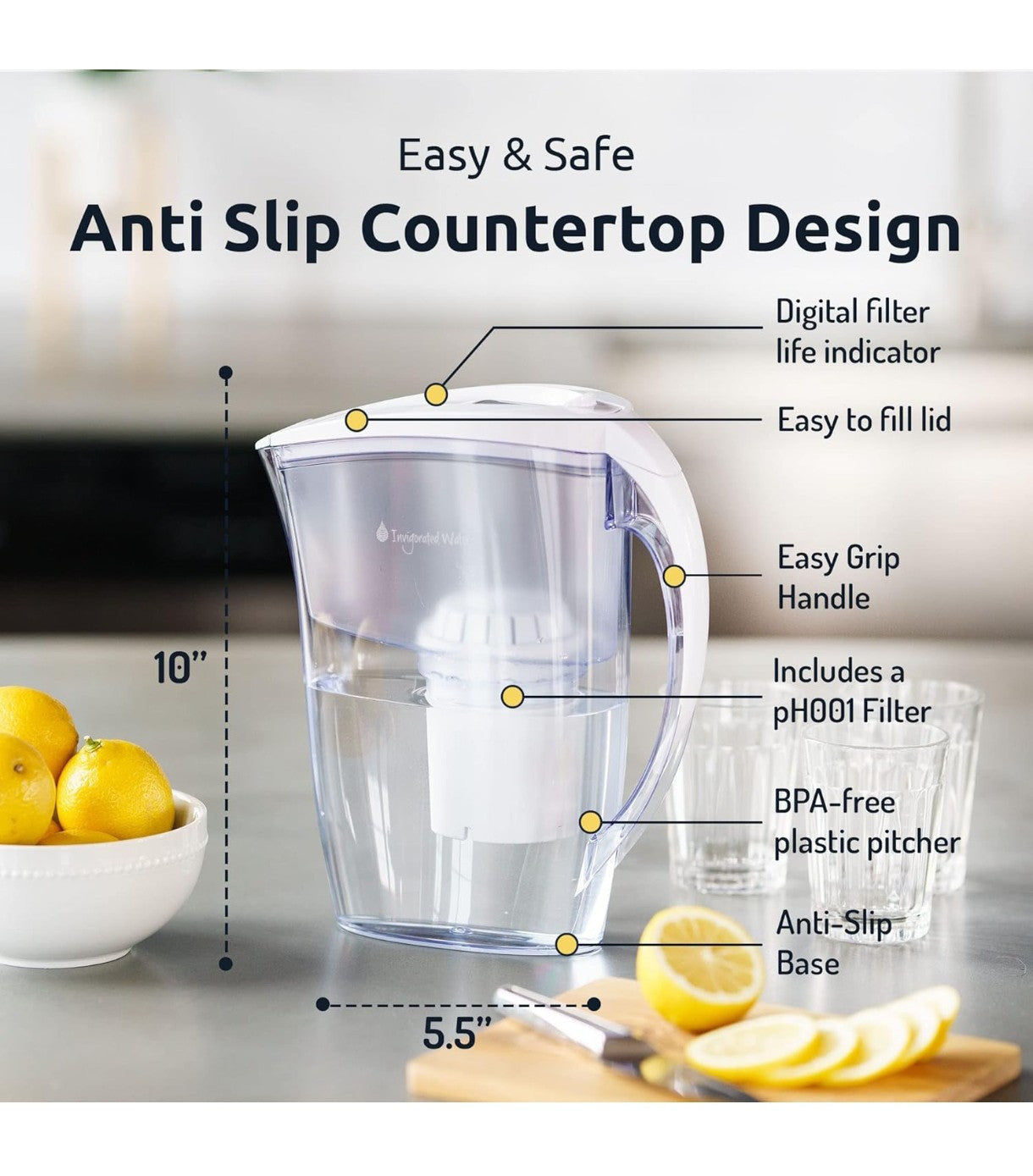 2.5l Alkaline Water Pitcher - Long-Life Filter Jug - Enhanced Water