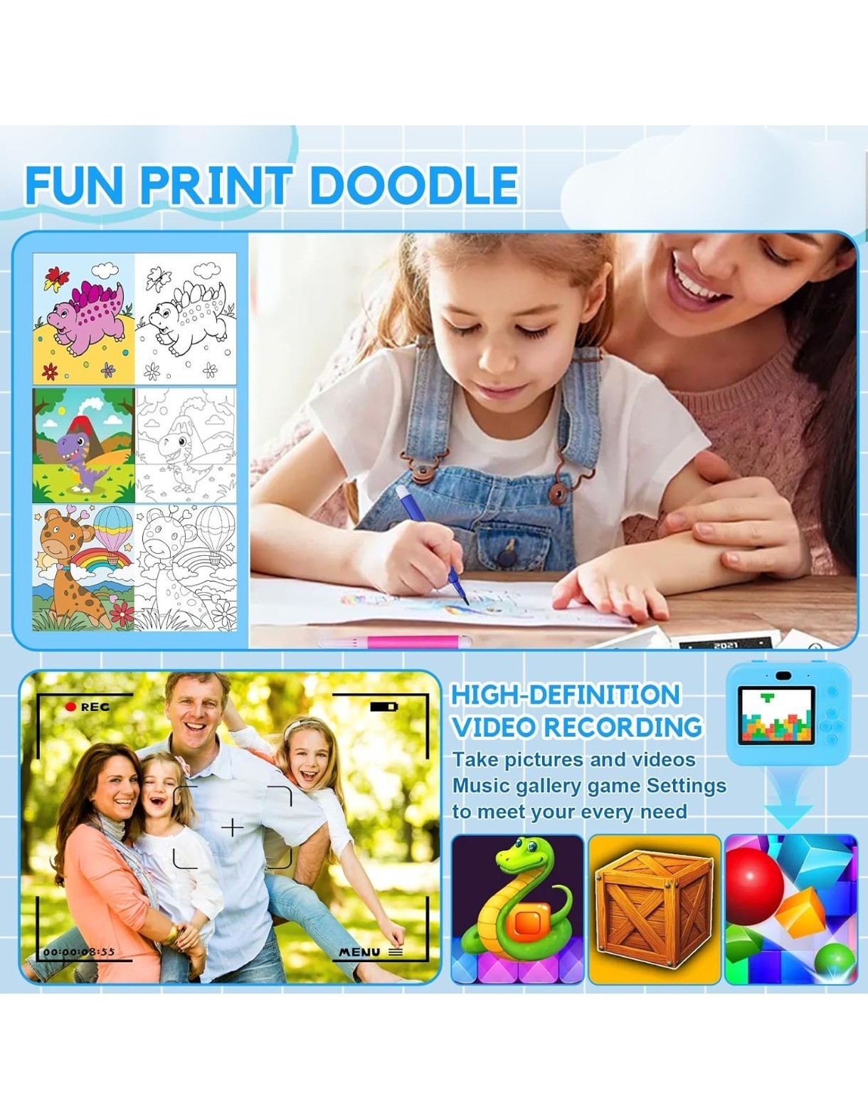 WingFly Kids Instant Print Camera – 1080P HD Digital Camera with 32GB Card