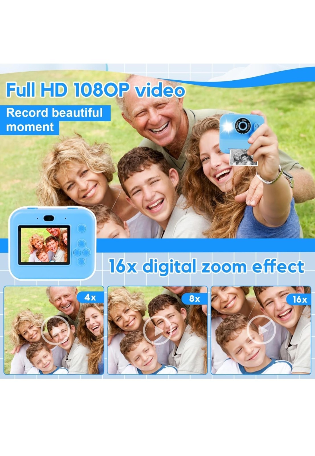 WingFly Kids Instant Print Camera – 1080P HD Digital Camera with 32GB Card