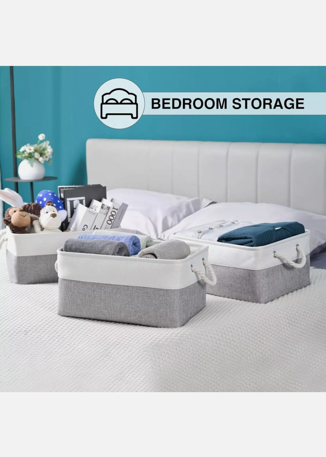 Kriovoa 3-Piece Foldable Fabric Storage Baskets with Handles Canvas Boxes