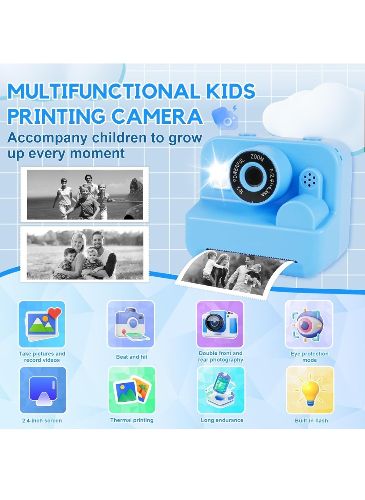 WingFly Kids Instant Print Camera – 1080P HD Digital Camera with 32GB Card