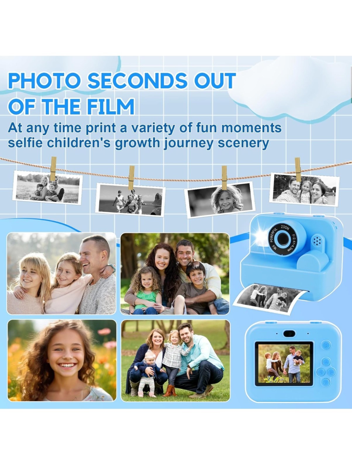 WingFly Kids Instant Print Camera – 1080P HD Digital Camera with 32GB Card
