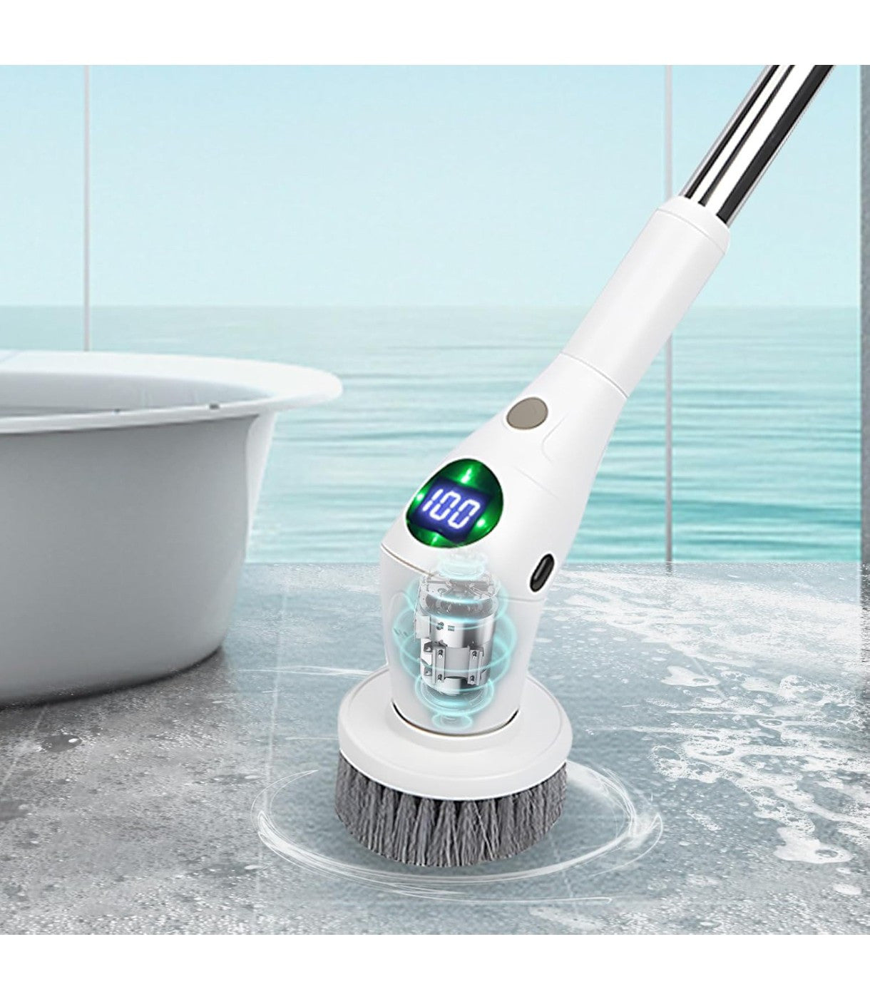 JoyGeek Cordless Spin Scrubber - LED, 8 Brush Heads, 3 Speeds for All Cleaning!