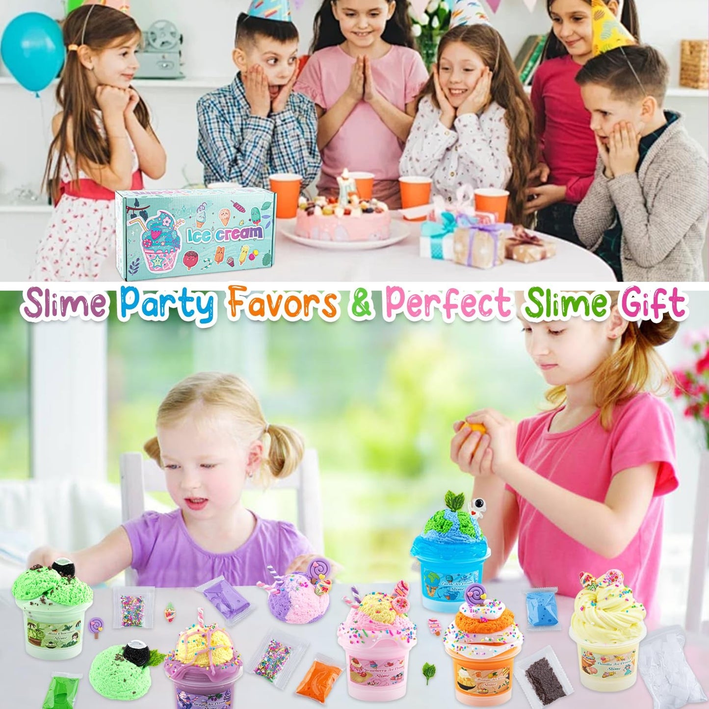 Ice Cream Slime Kit for Girls – 45‑Piece DIY Craft Set with 6 Clear Butter Slimes
