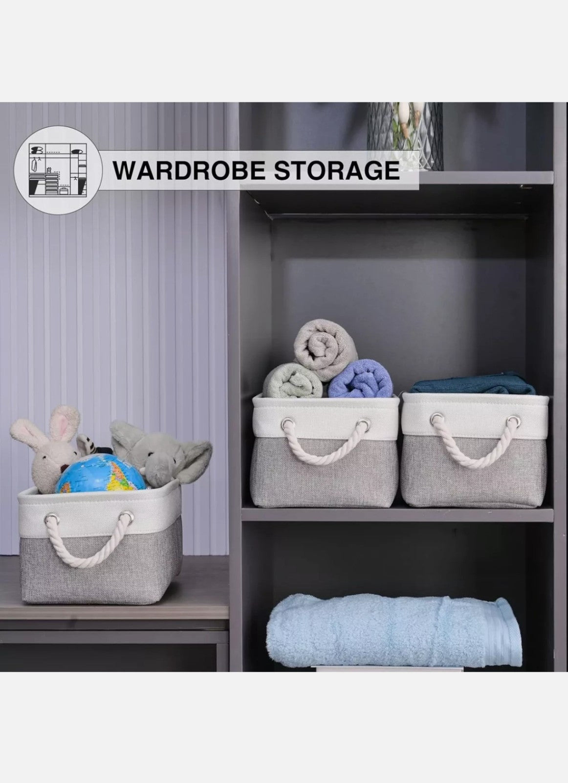 Kriovoa 3-Piece Foldable Fabric Storage Baskets with Handles Canvas Boxes