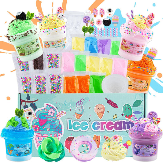 Ice Cream Slime Kit for Girls – 45‑Piece DIY Craft Set with 6 Clear Butter Slimes