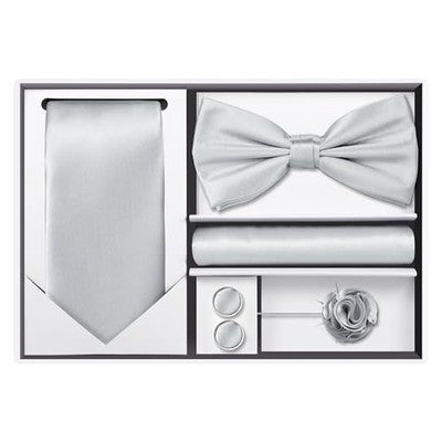 TIE G 5‑Piece Tie Set in Gift Box – Solid Colour Necktie Set (White or Black) – A Silver