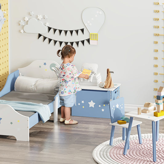HOMCOM Kids’ Toy Storage Chest – Blue & White, 55cm