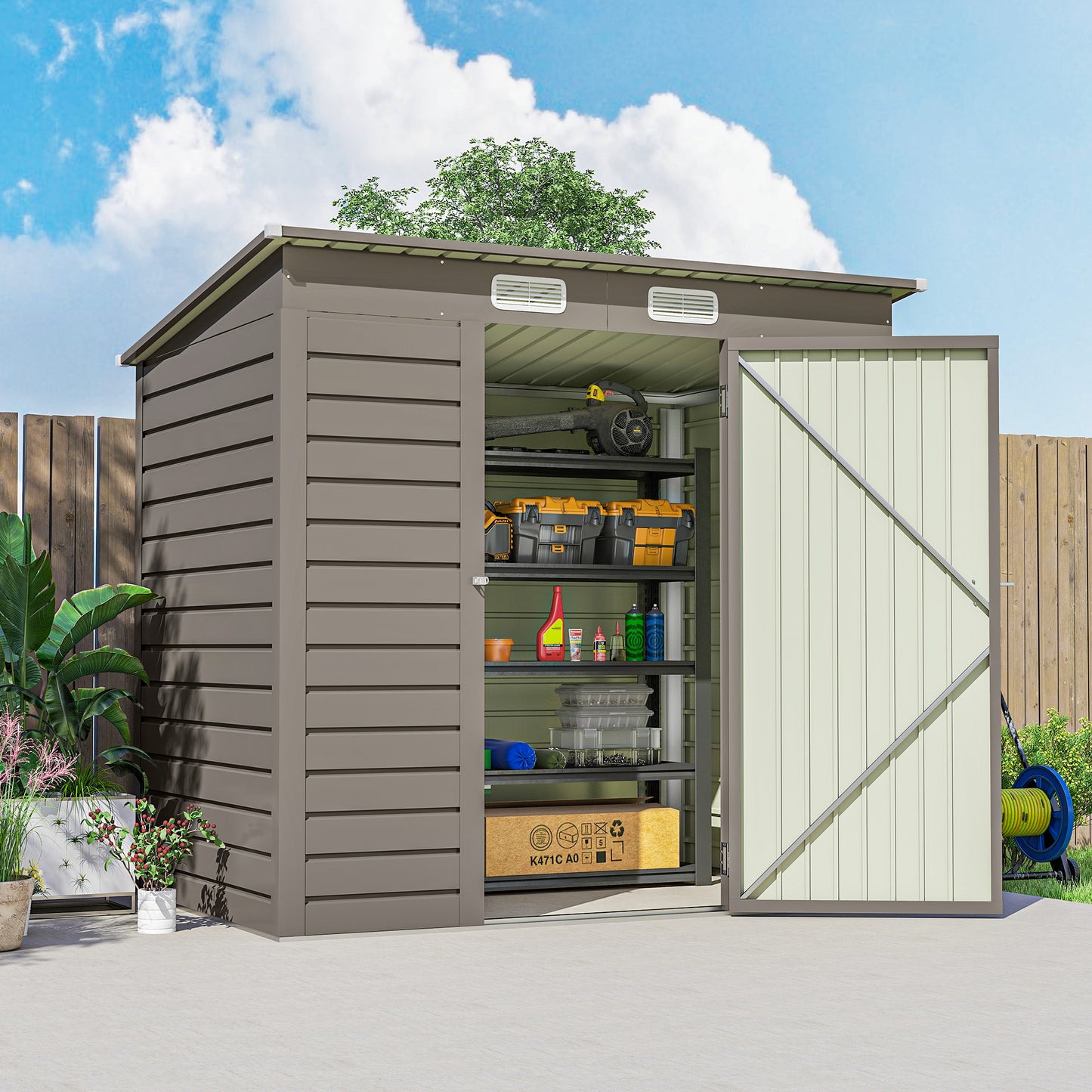 Outsunny 4 x 6ft Galvanised Metal Garden Shed | Grey