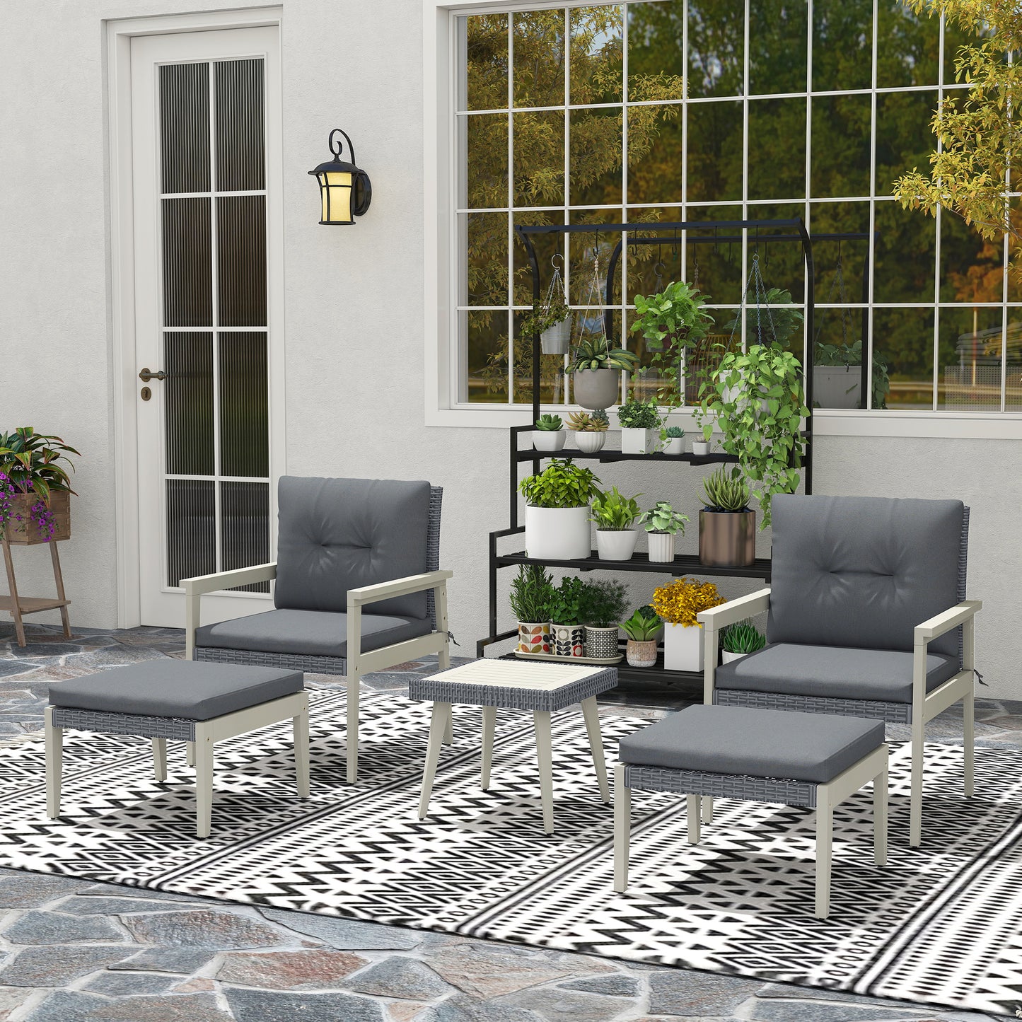Outsunny 5-Piece Rattan Patio Set | Wood-Top Table