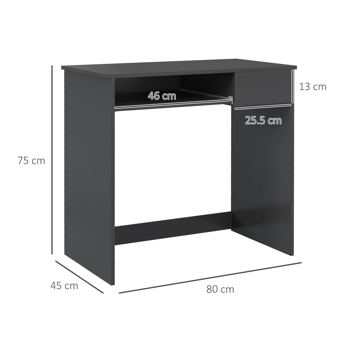 Compact Computer Desk with Keyboard Tray & Drawer | Grey | Home Office