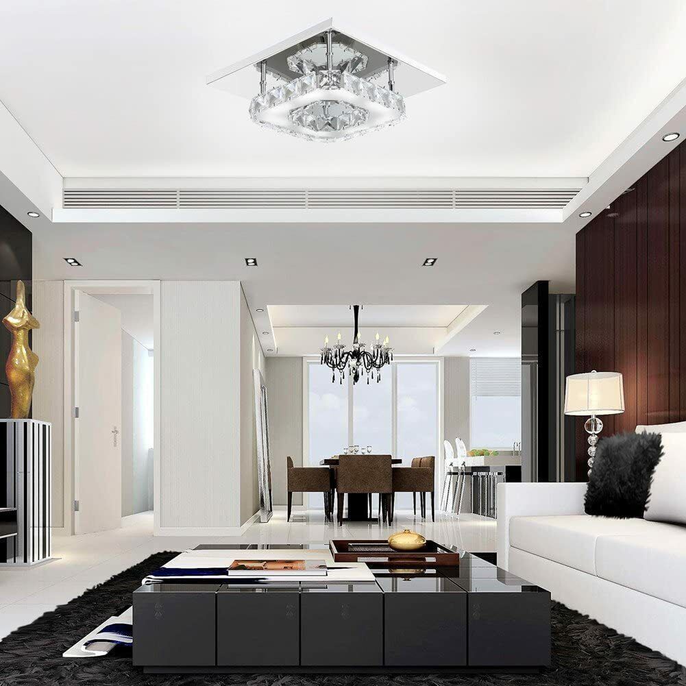 Crystal Ceiling Light LED Lamp | Modern Square Chandelier | Elegant Pendant Light for Living Room Hallway Bedroom