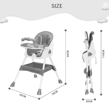 UBRAVOO Adjustable Multifunctional High Chair - Portable Baby Feeding Chair with Removable Tray & Safety Belt | UK