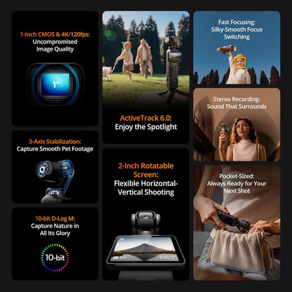 DJI Osmo Pocket 3 Vlogging Camera – 1" CMOS, 4K/120fps, 3‑Axis Stabilisation, Rotatable Touchscreen | Compact Video Camera | UK