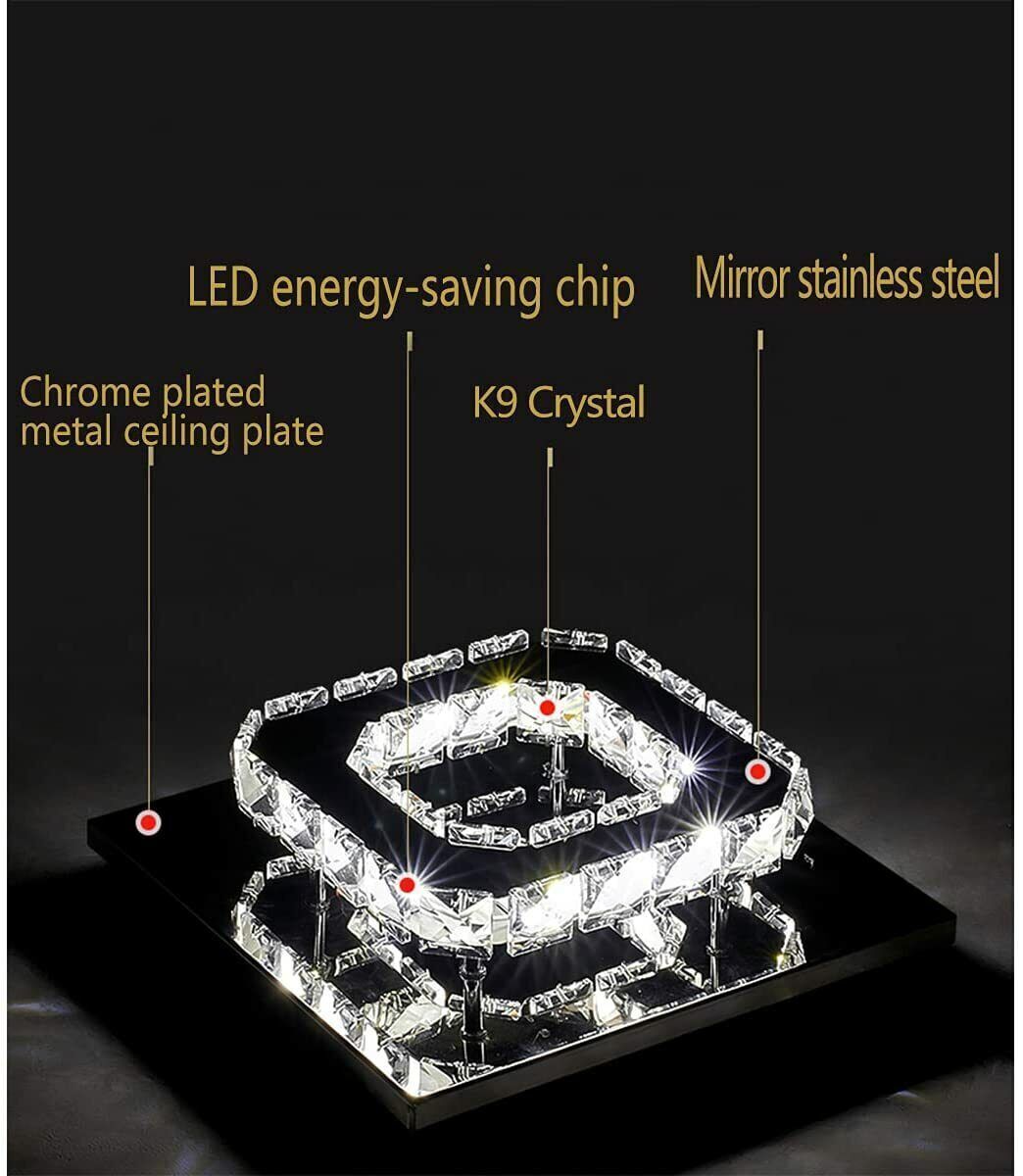 Crystal Ceiling Light LED Lamp | Modern Square Chandelier | Elegant Pendant Light for Living Room Hallway Bedroom