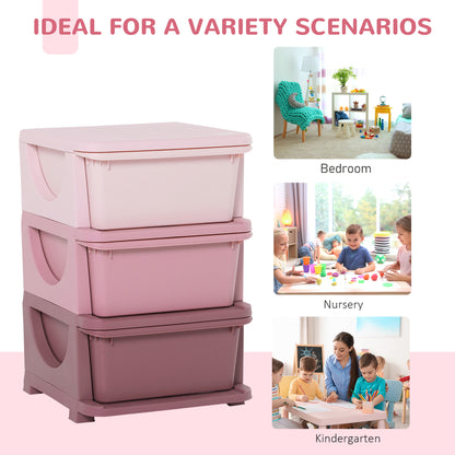 HOMCOM 3 Drawers Plastic Kids Storage Units, 3 Tier Children Toy Chest for Nursery, Playroom, Bedroom, Pink