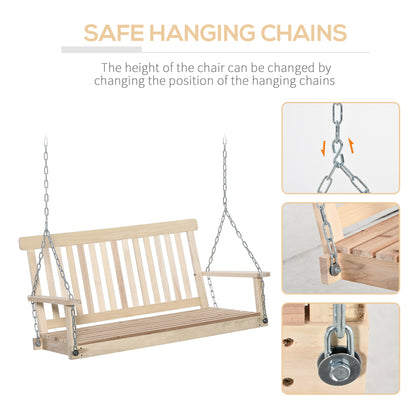 Outsunny 2-Seater Wooden Garden Swing Bench | Natural