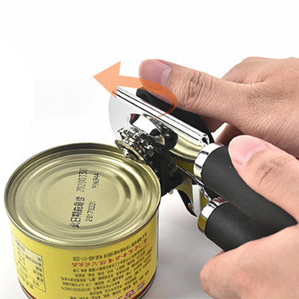 Heavy Duty Stainless Steel Tin Can Opener Cutter – Easy Comfy Handle Grip – 3-in-1 Kitchen Tool