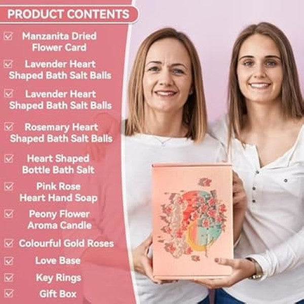 Women's Luxury Spa Gift Set 8-Piece | Bath Bombs, Candle, Rose Soap, Keychain & Greeting Card — Perfect for Mum
