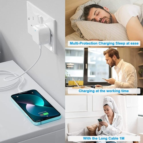 20W USB-C PD Fast Charger Plug with USB-C Cable – Quick Charging Adapter for iPhone 14/13/12/11 Pro XR XS & More