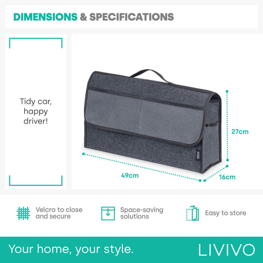 Foldable Car Boot Storage Organiser – Portable Trunk Storage Box Bag with Hook & Loop Fastening – Durable Grey Fabric – UK Stock