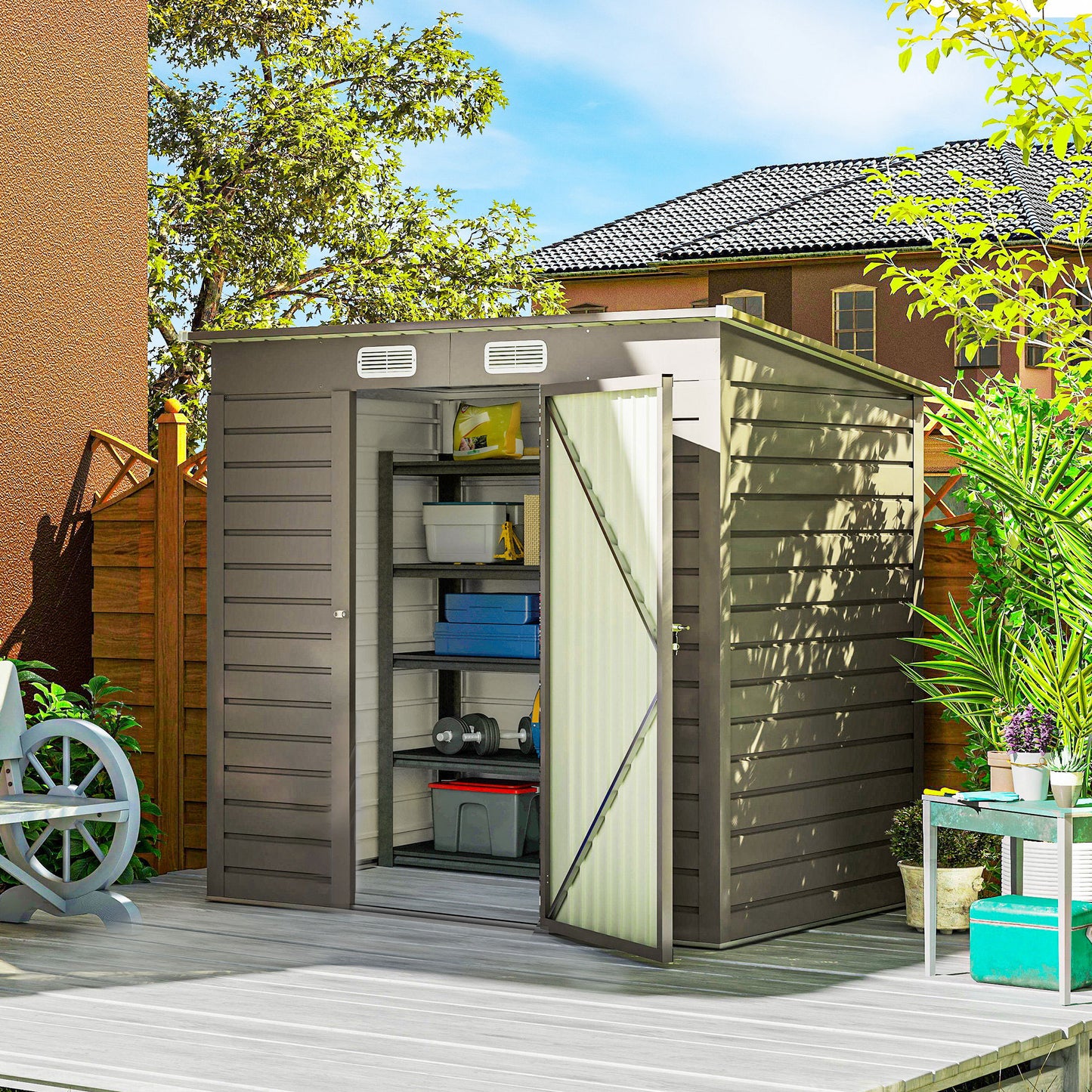 Outsunny 4 x 6ft Galvanised Metal Garden Shed | Grey
