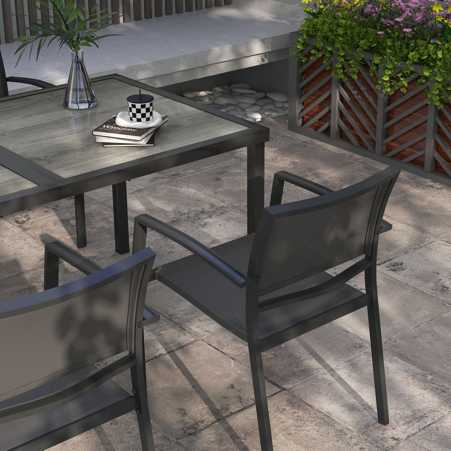 Outsunny 5-Piece Outdoor Dining Set | Wood-Effect Table