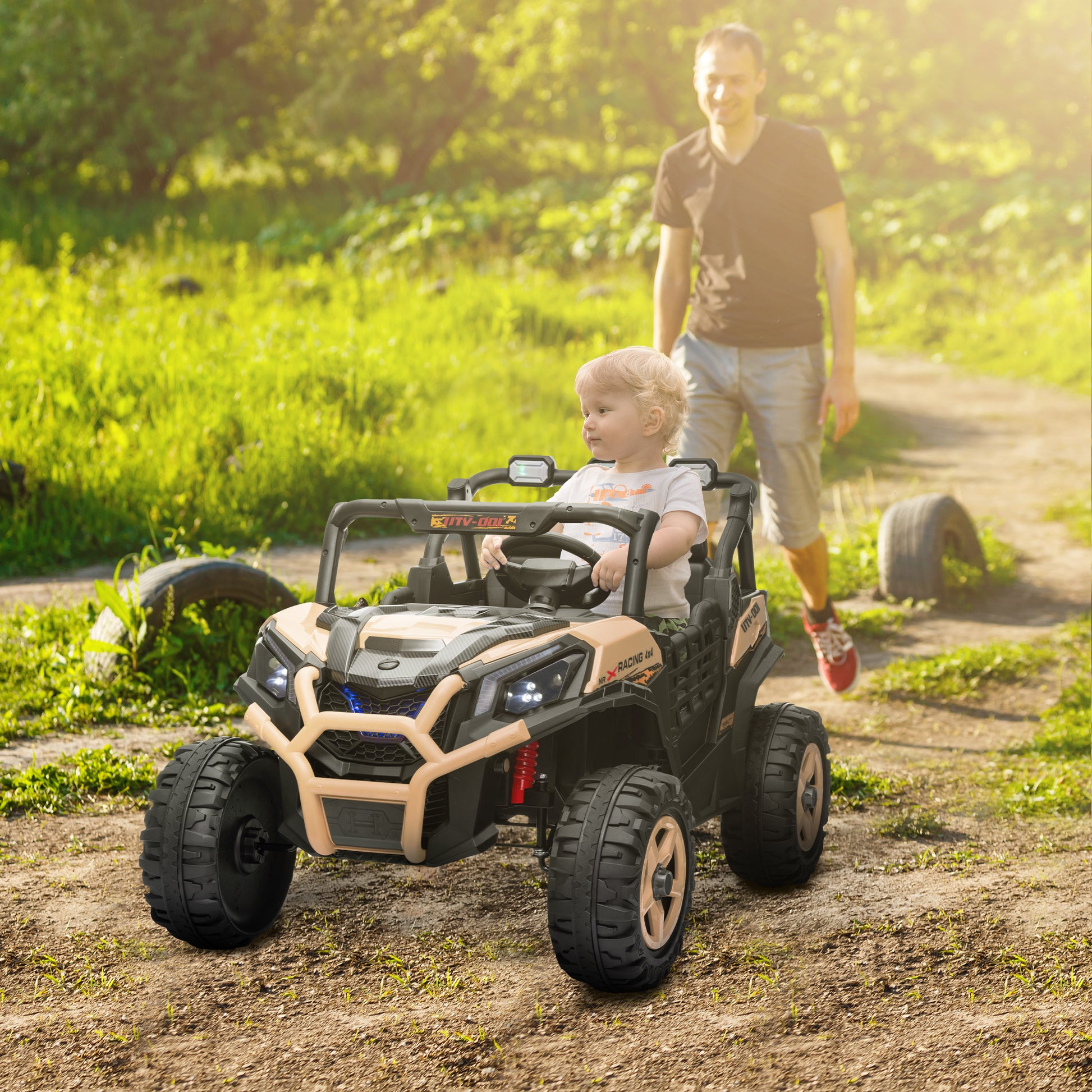 AIYAPLAY 24V two-seater kids electric ride-on car in khaki - product view 2