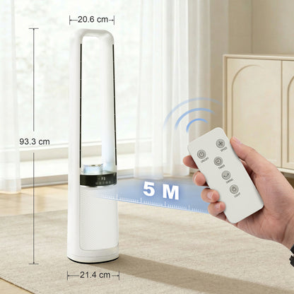 HOMCOM 93cm Bladeless Tower Fan with LED Mood Light | 36dB, 6m/s, 45° Oscillation, 12H Timer, Remote — White
